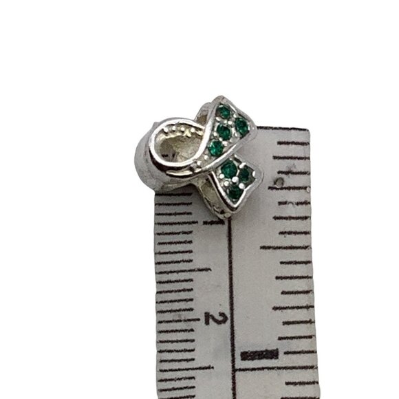 Charmed Craft 925 Sterling Silver Ribbon Pendant Green Crystals Cancer Awareness - Picture 4 of 8